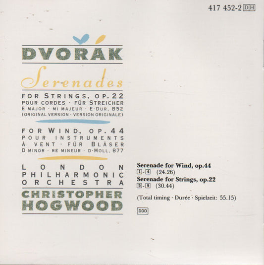 Antonín Dvořák - London Philharmonic Orchestra, Christopher Hogwood : Serenades Op. 22 & 44 (CD, Album)