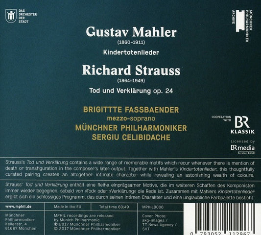 Gustav Mahler / Richard Strauss, Sergiu Celibidache, Brigitte Fassbaender, Münchner Philharmoniker : Kindertotenlieder / Tod Und Verklärung (CD, RM)