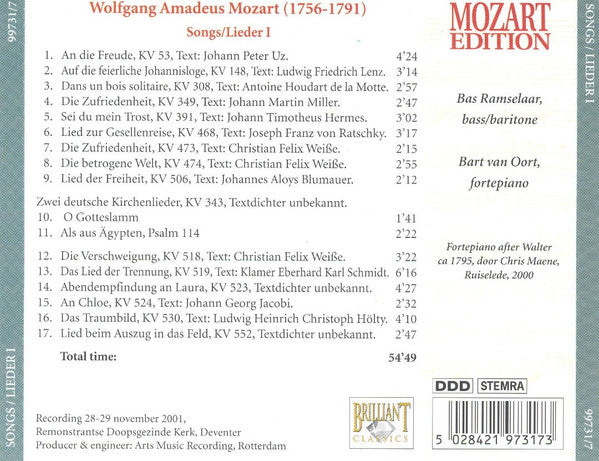 Wolfgang Amadeus Mozart : Songs I (CD)