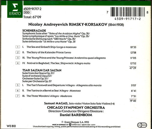 Nikolai Rimsky-Korsakov, Samuel Magad, Chicago Symphony Orchestra, Daniel Barenboim : Scheherazade / Tsar Saltan (CD)