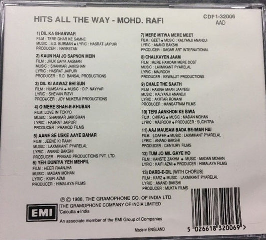 Mohammed Rafi : Hits All The Way (CD, Comp)
