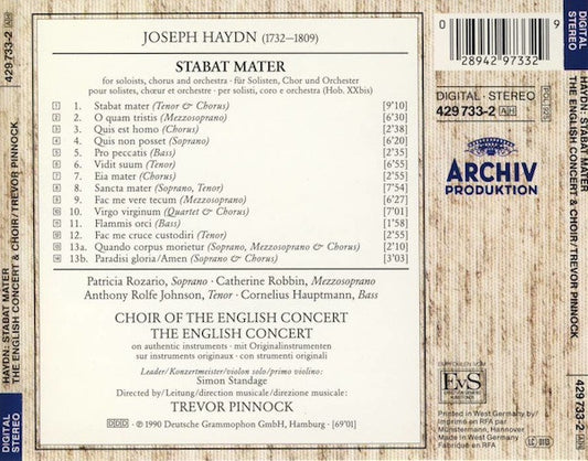 Joseph Haydn - The English Concert And The English Concert Choir, Trevor Pinnock : Stabat Mater (CD, Album)