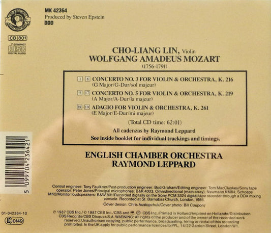 Wolfgang Amadeus Mozart - Cho-Liang Lin, English Chamber Orchestra, Raymond Leppard : Violin Concertos No. 3, K. 216 & No. 5, K. 219 (Adagio, K. 261) (CD, Album)