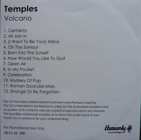 Temples (4) : Volcano (CDr, Album, Num, Promo)