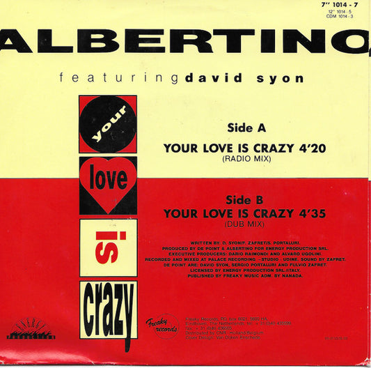 Albertino Featuring David Sion : Your Love Is Crazy (7", Single)