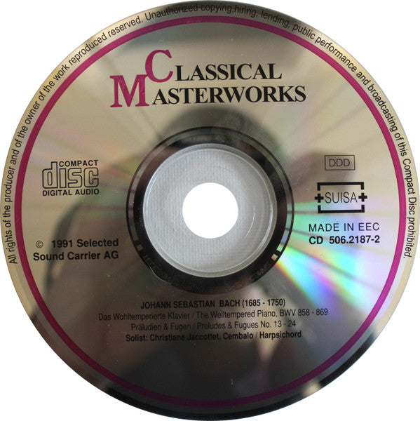 Johann Sebastian Bach - Christiane Jaccottet : Das Wohltemperierte Klavier / The Welltempered Piano, BWV 858 - 869 (CD)