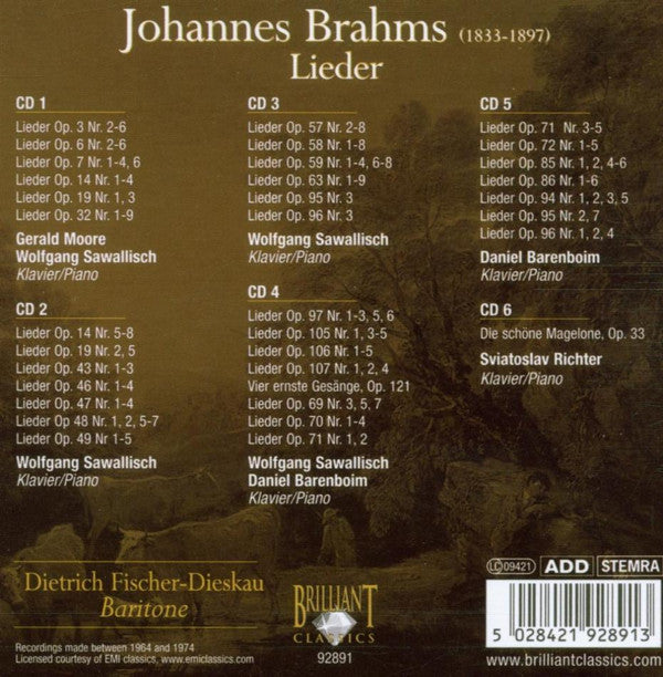 Johannes Brahms - Dietrich Fischer-Dieskau : Lieder (6xCD, Comp + Box)