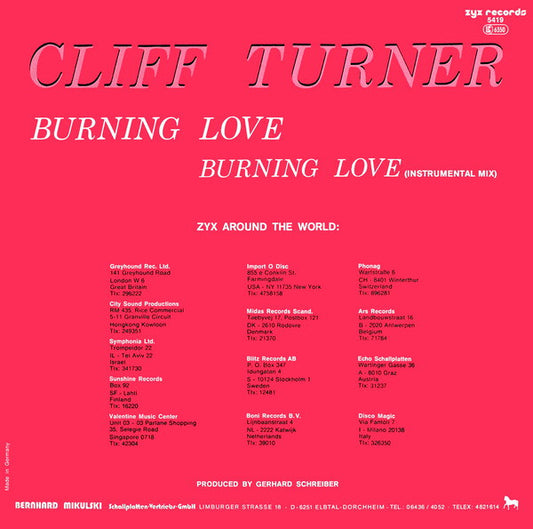 Cliff Turner : Burning Love (12", Maxi)