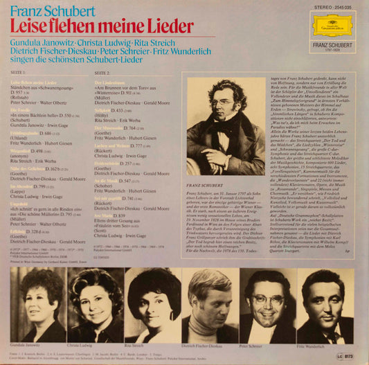 Franz Schubert - Gundula Janowitz • Christa Ludwig • Rita Streich • Dietrich Fischer-Dieskau • Peter Schreier Und Fritz Wunderlich : Leise Flehen Meine Lieder (LP, Comp)