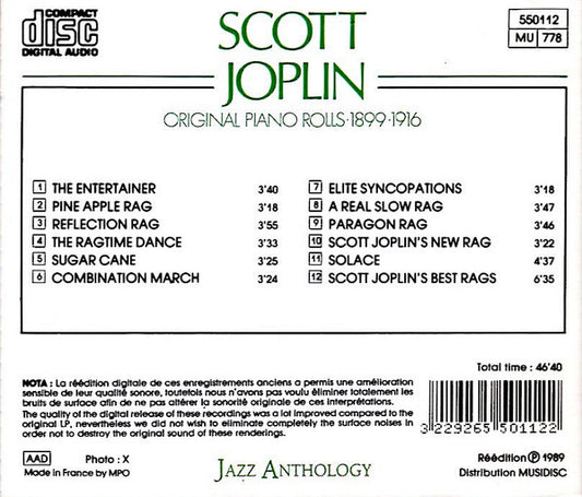 Scott Joplin : Original Piano Rolls 1899-1916 (CD, Comp, Mono, RE)