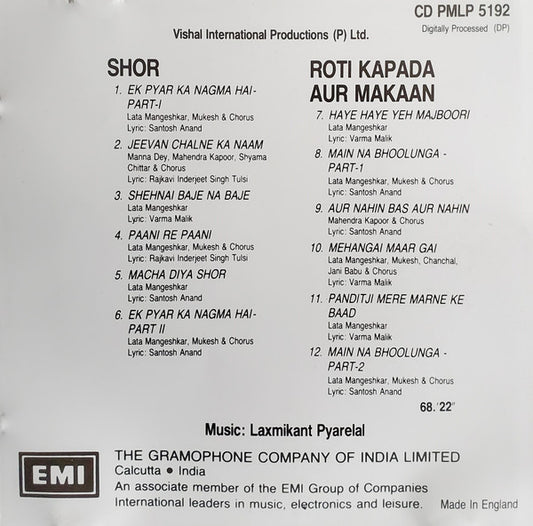 Laxmikant-Pyarelal : Shor / Roti Kapada Aur Makaan (CD, Comp)