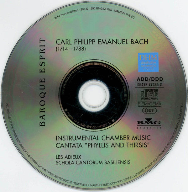 Carl Philipp Emanuel Bach - Les Adieux, Schola Cantorum Basiliensis : Instrumental Chamber Music / Cantata "Phyllis And Thirsis" (CD, Comp)