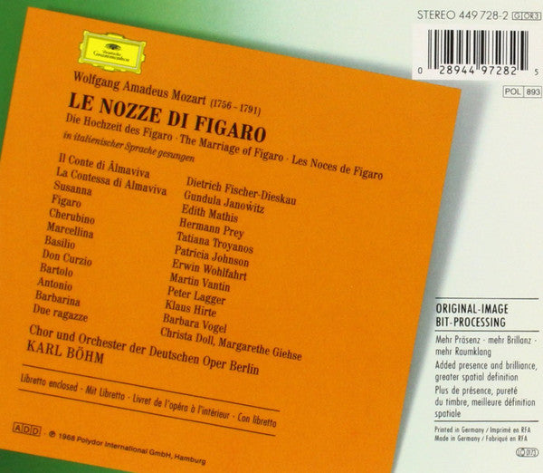 Wolfgang Amadeus Mozart - Hermann Prey, Edith Mathis, Gundula Janowitz, Dietrich Fischer-Dieskau, Tatiana Troyanos, Chor der Deutschen Oper Berlin Und Orchester Der Deutschen Oper Berlin, Karl Böhm : Le Nozze Di Figaro (3xCD, Album, RE, RM, Uni + Box, Sli)