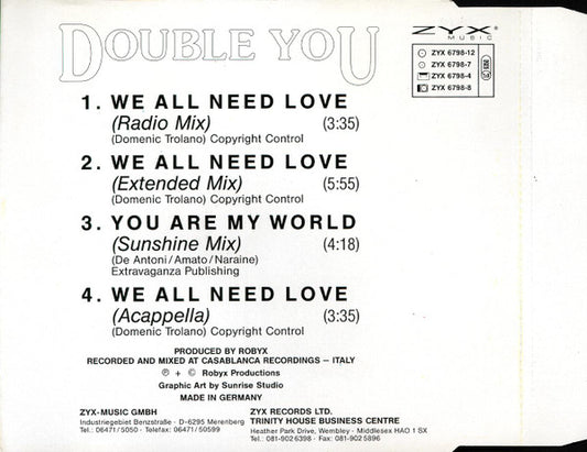 Double You : We All Need Love (CD, Maxi)