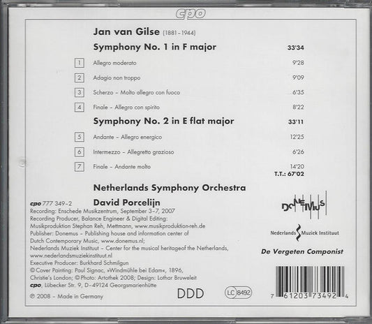 Jan Van Gilse — The Netherlands Symphony Orchestra, David Porcelijn : Symphonies 1 & 2 (CD, Album)