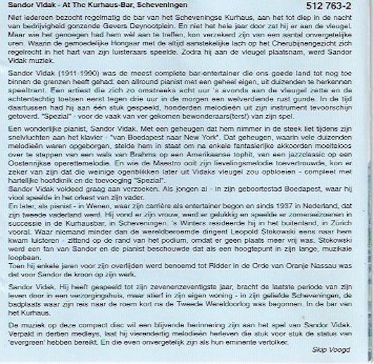Vidák Sándor : At The Kurhaus-bar, Scheveningen (CD, Comp)