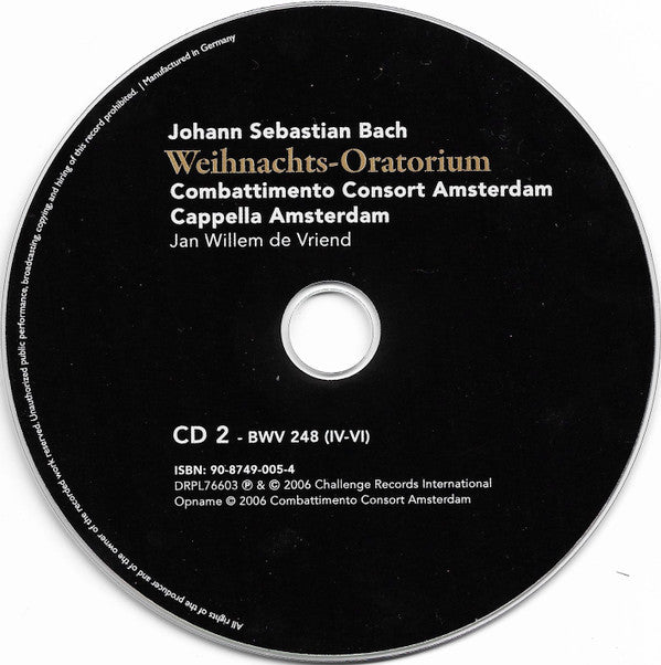 Johann Sebastian Bach, Combattimento Consort Amsterdam, Cappella Amsterdam, Jan Willem de Vriend : Weihnachts-Oratorium (2xCD)