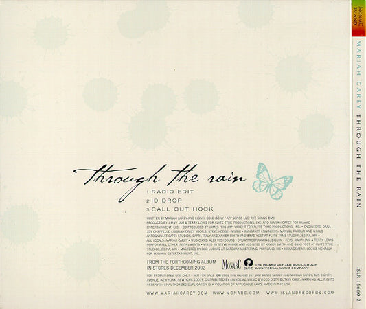 Mariah Carey : Through The Rain (CD, Single, Promo)