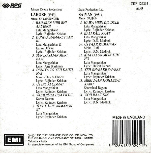 Shyamsunder, Sajjad : Lahore (1949) / Saiyan (1951) (CD, Comp)