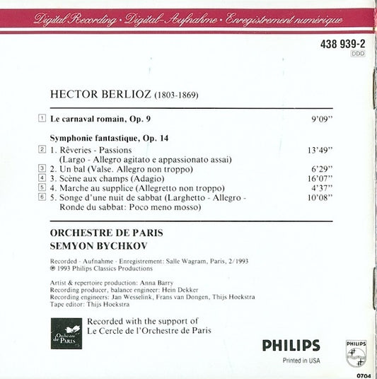 Hector Berlioz, Semyon Bychkov : Le Carnaval Romain - Symphonie Fantastique Op. 14 (CD, Album)