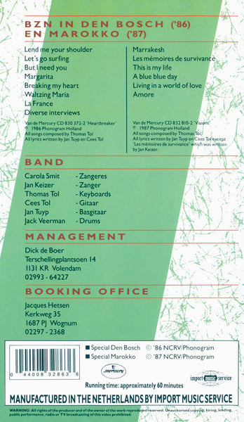 BZN : Video Collectie Deel 3 - In Den Bosch ('86) & Marokko ('87) (VHS, PAL)