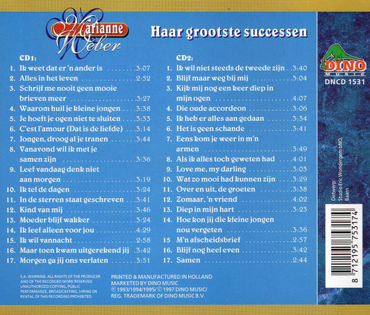 Marianne Weber : Haar Grootste Successen (2xCD, Comp, Enh)