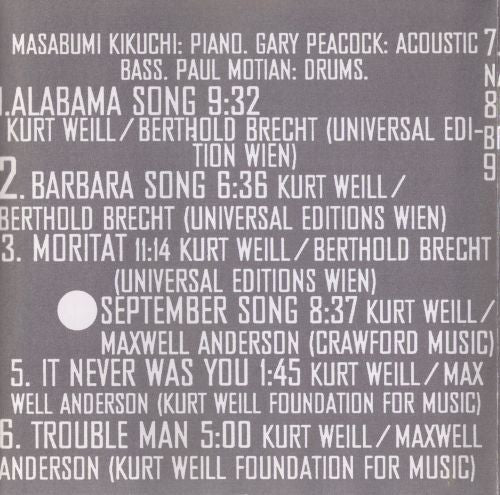 Tethered Moon - Masabumi Kikuchi, Gary Peacock, Paul Motian : Play Kurt Weill (CD, Album)