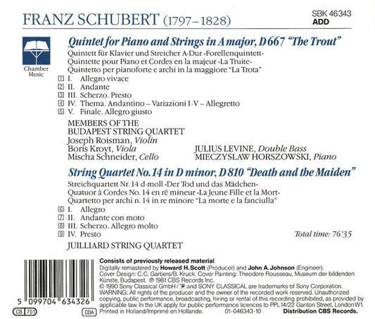 Franz Schubert – Budapest String Quartet • Mieczyslaw Horszowski • Juilliard String Quartet : Forellen-Quintett / Der Tod Und Das Mädchen (CD, Comp)