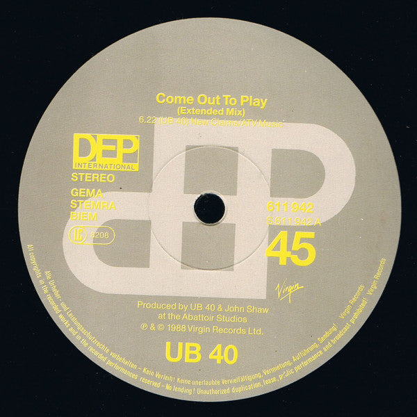 UB40 : Come Out To Play (12")