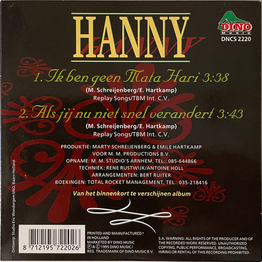 Hanny (2) : Ik Ben Geen Mata Hari (CD, Single, car)