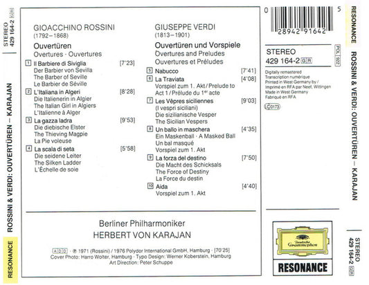 Gioacchino Rossini & Giuseppe Verdi, Berliner Philharmoniker | Herbert von Karajan : Overtures (CD, Comp)
