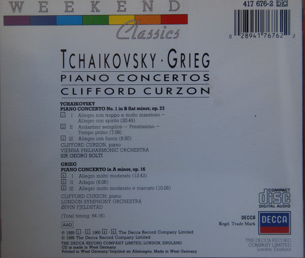 Pyotr Ilyich Tchaikovsky, Edvard Grieg, Clifford Curzon : Piano Concertos (CD, Comp)