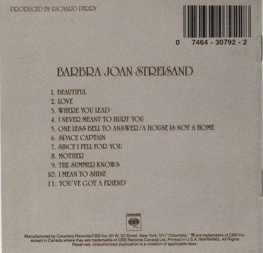 Barbra Streisand : Barbra Joan Streisand (CD, Album, RM)