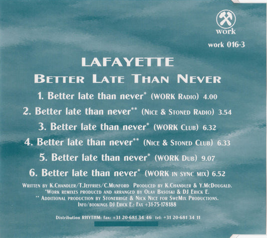 Lafayette : Better Late Than Never (CD, Maxi)