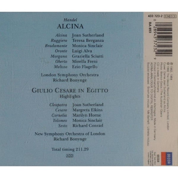 Georg Friedrich Händel - Joan Sutherland • Teresa Berganza • Mirella Freni • Monica Sinclair • London Symphony Orchestra • Richard Bonynge : Alcina; Giulio Cesare Highlights (3xCD, Comp, RE, RM)