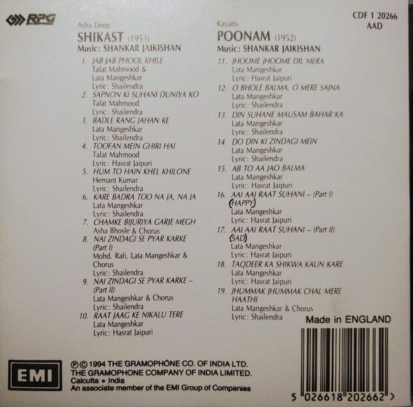 Shankar-Jaikishan : Shikast / Poonam (CD, Comp)