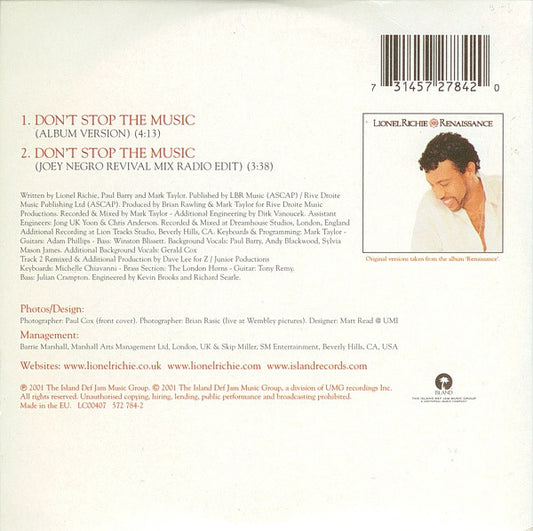 Lionel Richie : Don't Stop The Music (CD, Single)