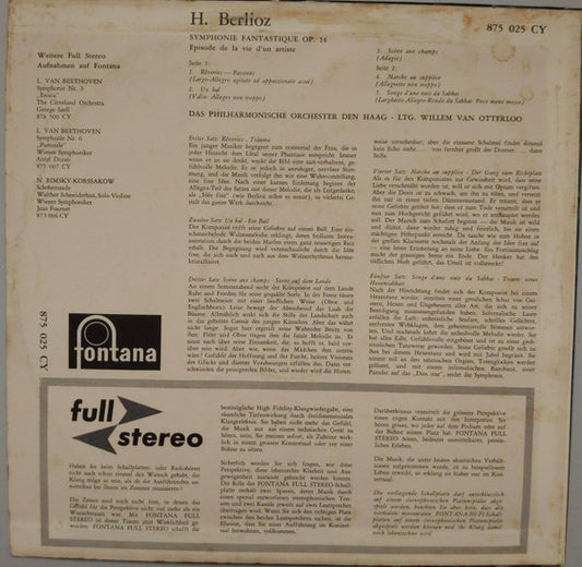 Hector Berlioz, The Hague Philharmonic Ltg. Willem Van Otterloo : Symphonie Fantastique (LP)