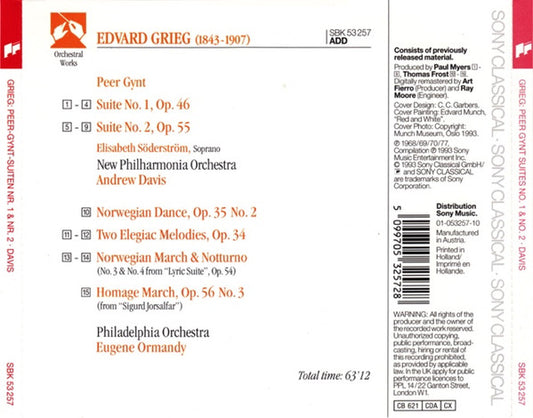 Edvard Grieg, New Philharmonia Orchestra / Andrew Davis, The Philadelphia Orchestra / Eugene Ormandy : Peer Gynt Suites No. 1 & No. 2, Norwegian Dance No. 2, Homage March (CD, Comp)