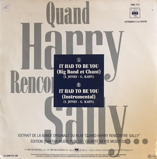 Harry Connick, Jr. : It Had To Be You - B.O.F. "Quand Harry Rencontre Sally..." (7", Single, Promo)