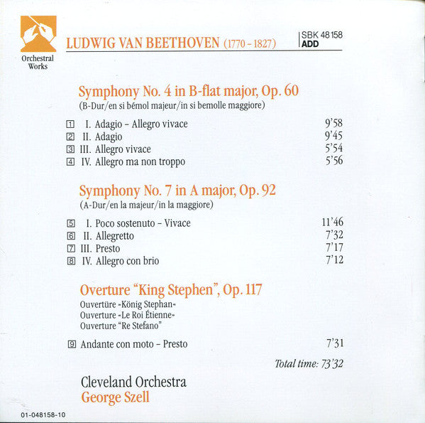 Ludwig van Beethoven, The Cleveland Orchestra · George Szell : Symphonies No. 4 & No. 7 - King Stephen Overture (CD, Comp, RE, RM)