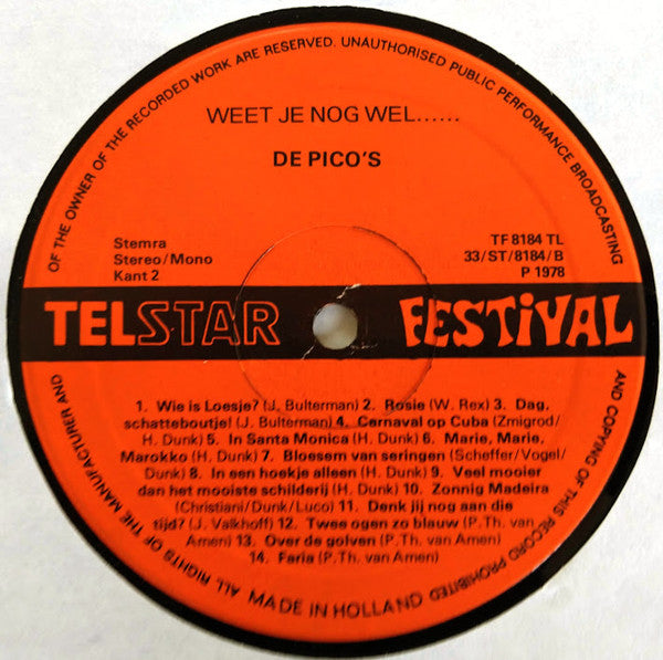 De 2 Pico's : Weet Je Nog Wel ..... (LP)