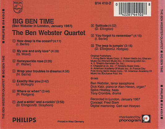 Ben Webster, Ben Webster Quartet : Big Ben Time! (CD, Album, Red)