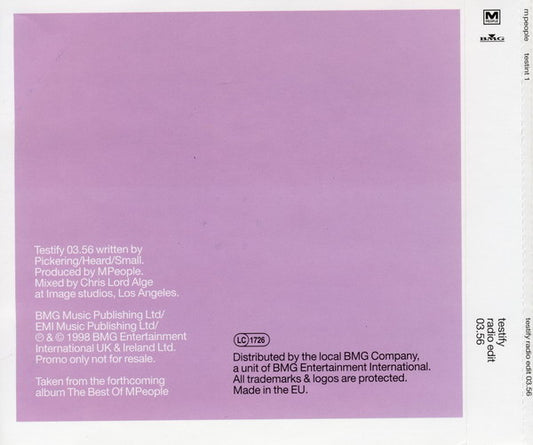 M People : Testify (Radio Edit) (CD, Single, Promo)