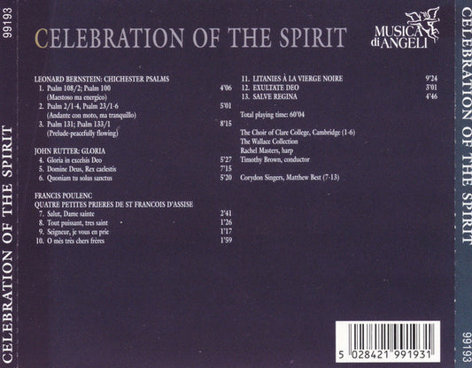 Leonard Bernstein / John Rutter / Francis Poulenc - The Choir Of Clare College, Timothy Brown (3) : Celebration Of The Spirit (CD, Album)