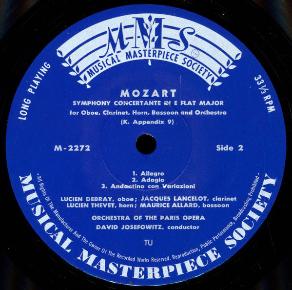 Wolfgang Amadeus Mozart - David Oistrach, Rudolf Barshai, Moscow Chamber Orchestra / Lucien Debray • Jacques Lancelot • Lucien Thévet • Maurice Allard • Orchestre National De L'Opéra De Paris, David Josefowitz : Konzertante Sinfonien Für Violine Und Viola (KV 364) / Für Oboe, Klarinette, Horn, Fagott Und Orchester (K. Ahn. 9) (LP)