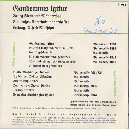 Georg Stern Und Männerchor, Orchester Alfred Matschat : Gaudeamus Igitur (7", EP)