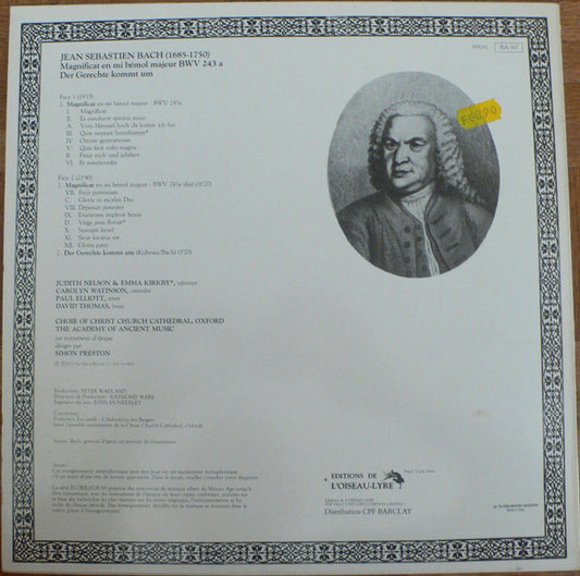 Johann Sebastian Bach - The Choir Of Christ Church Cathedral, The Academy Of Ancient Music : Magnificat En Mi Bémol Majeur BWV 243a (LP)
