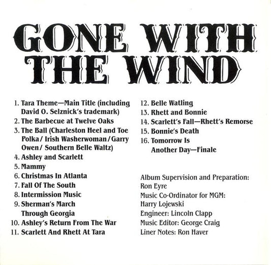 Max Steiner : Gone With The Wind (Music From The Original Motion Picture Soundtrack As Monophonically Recorded In 1939) (CD, Album, Mono, RE)