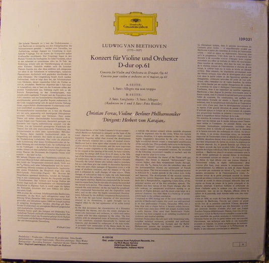 Ludwig Van Beethoven, Christian Ferras, Herbert von Karajan, Berliner Philharmoniker : Violinkonzert D-Dur (LP, RE, Pho)
